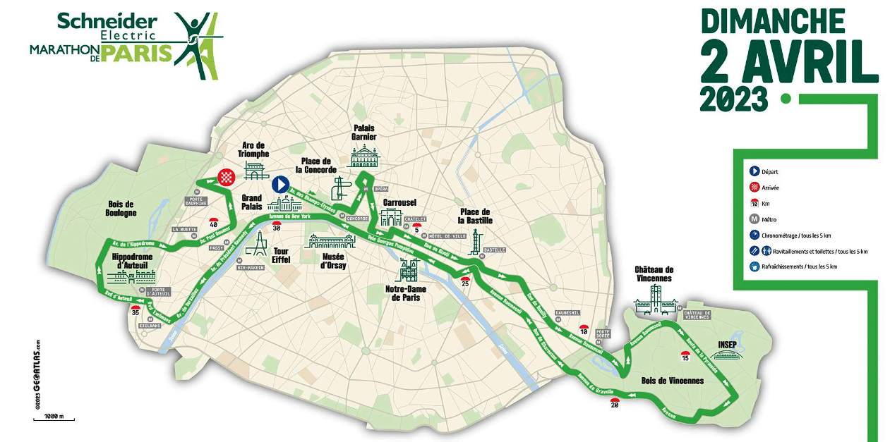 Parcours du Marathon de Paris 2023