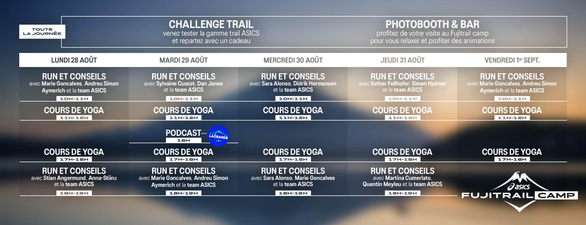 ASICS Fujicamp Programme Complet