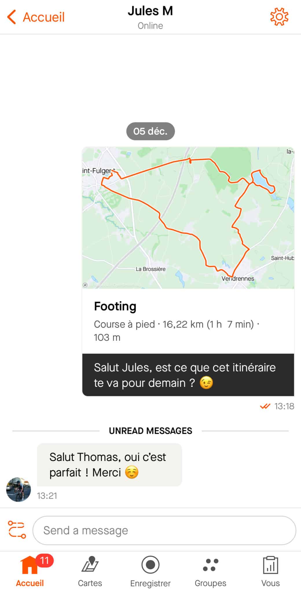 Messagerie Strava